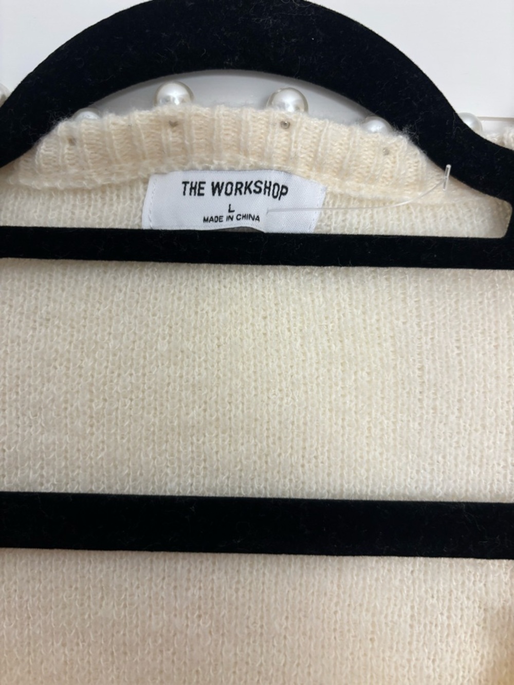 Workshop Republic Clothing Pearl-Trim Cream Cardigan - Picture 2 of 3